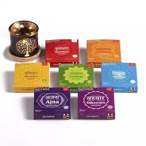 7 Chakra Smokeless Incense Brick Set by Aromafume | 63 bricks & Tree of Life Exotic Burner